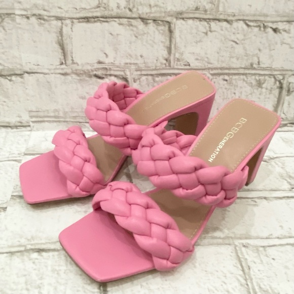 BCBGeneration Pink “Finaa” Slide Chunky Braided Woven Strap Heel Sandal Size 7 - Picture 2 of 16